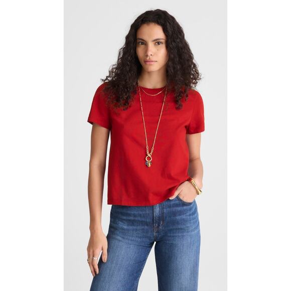 Madewell | NWOT Cotton Perfect Crewneck Tee in Ruby Red | Sz M - Picture 1 of 7
